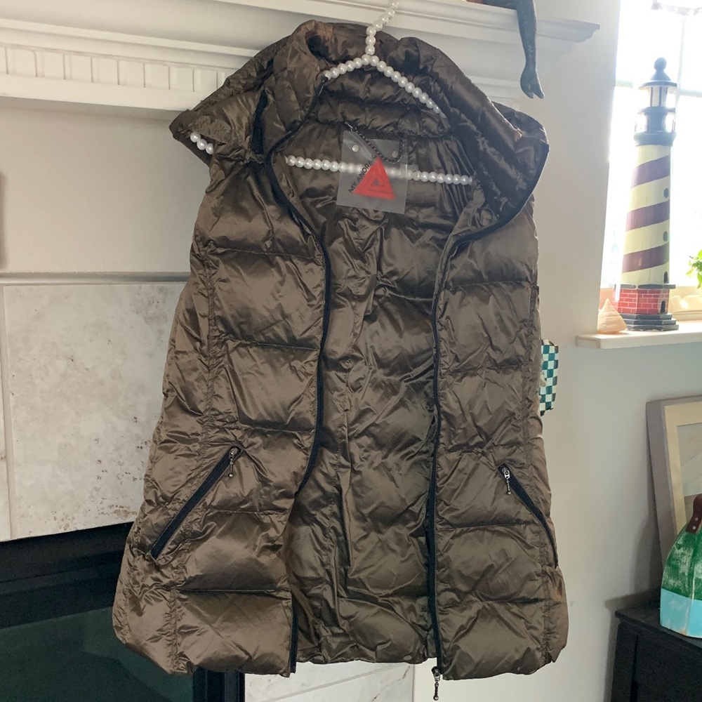 My Anorak Brown Metallic Puffer Vest with Removable Hood Size L
